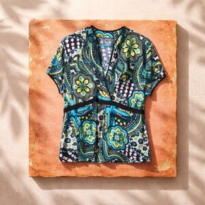 Susan Lawrence Woman 1x Polyester Spandex Blend Modern Print Blouse